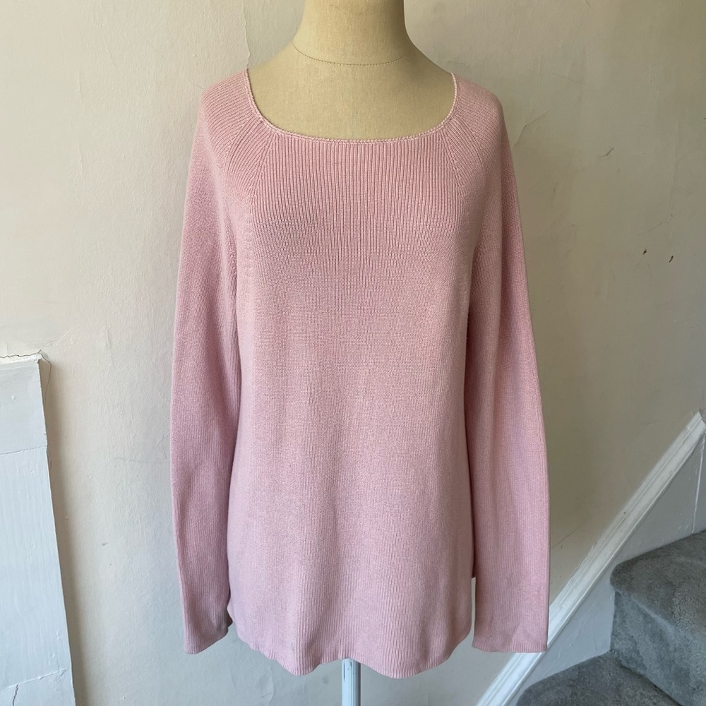 525 America Revolve Pink 100% Cotton Fine Knit Rob Square Neck Sweater EUC Sz M